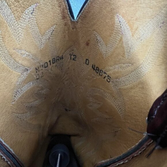 Vintage 1883 Lucchese Full Quill Ostrich Men\'s Black Cherry Boots Size 12 D main image 14